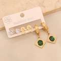 Three-pair stainless steel earring set featuring malachite rhombus and zircon studs - Star and Geometric Rhombus Style (4#) / 3 Pairs Set