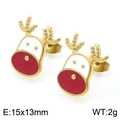 Pendientes de reno de Navidad en esmalte dorado y blanco con nariz roja, 15x13 mm - Pendientes de Reno (KE117958-GC) / Dorado