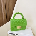Mini green jelly bag with diamond lattice pattern, pearl handle, and gold chain strap - Green