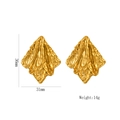 Golden irregular rhombus earrings with lava texture, dimensions 36mm by 31mm - 1152 Gold