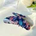 Elegant large hair claw clip with colorful oil painting pattern and floral aesthetic - Oil Painting Blue 11CM