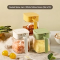 Three-piece kitchen spice jar set with ergonomic handles in white, yellow, and green colors - 3-Piece Set Airtight Spice Jar | White/Yellow/Green (900ml Total)