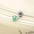 Puce d'oreille individuelle en zircon vert menthe avec monture à six griffes et vis - Zircon 4mm/Fermoir Disque Plat / Jaune & Bleu (Pièce Unique)