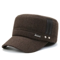Dunkelbraune Militär-Flatcap für Herren aus Wollstoff mit Leder- und Metalldetails - Verstellbar / Kaffeebraun