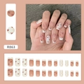 Press-on nails R863 with pink base, red hearts and bow designs, 24 pieces set - R863 Hollow Heart