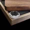 Detail of silver double-layer open ring with rectangular zircon and pave crystals - 8# Double Layer Open Row Zircon Design