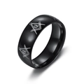 Bague maçonnique en acier inoxydable noir avec logo équerre et compas symbole G - US 7 / Noir