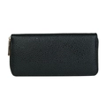 Minimalist black long zipper wallet for women with textured PU leather and gold metal zipper - Black
