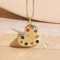 Golden heart pendant necklace with colorful zircons on box chain for women - Colorful Zirconia Heart / Gold