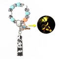 Porte-clés tête de taureau lumineux avec perles bleues et pompon motif vache - Orange