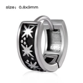 Silver stainless steel huggie earring with black base and white star patterns 0.8x9mm size - Style 4 (Star Pattern)