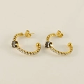 Golden 18K gold-plated C-shaped earrings with clear diamonds and square black gemstones - Gold With Black Zirconia (Earrings [Black Diamond])