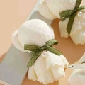 White coral fleece towel bear with dark green ribbon and pearl for wedding favors - Cream Small Bear (30*30cm)