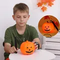 Lanterna a zucca arancione luminosa 13x10cm per decorazioni Halloween senza suoni - Lanterna portatile di zucca media