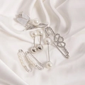 Detailed set of six elegant silver pins with pearls and tulips on white silk fabric - No. 13 Tulip Silver 7-Piece Set