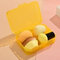 Yellow makeup sponge set with foundation brush in a transparent storage case - 2 Sponges + Mushroom Puff + No.55 Brush [Yellow]
