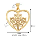 Detailed specs of a 22mm golden hollow heart maple leaf pendant with dimensions and weight - Heart Hollow Maple Leaf / Gold