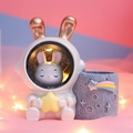Cute astronaut bunny pencil holder with star light and creative resin desktop organizer - Flower Rabbit Style (-46)