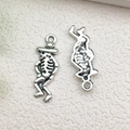 Vintage silver skull alloy charms for DIY jewelry making earrings and bracelets - Dancing Skeleton 9x25mm