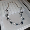 Detail of silver necklace with black square gems and cubic zirconia in a gray velvet box - 76# Necklace Rhinestone Hollow Geometric Splicing Chain