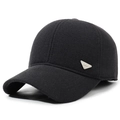 Casquette de baseball d'hiver noire en laine pour homme avec cache-oreilles et plaque - Réglable / Noir
