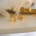 Elegant 14k gold double-row rhinestone ear cuff with non-piercing French clip design - 30670-Double Row Rhinestone Gold Single