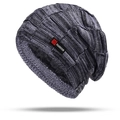 Herren Strickmütze mit warmem Fleece-Futter in Schwarz-Grau meliertem Garn - Marineblau (Nur Hut)