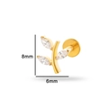 Titanium gold branch piercing stud with three marquise gems and flat back, 8mm by 6mm size - Gold Leaves (T2506-4# Gold)