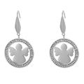 Silver-toned round drop earrings featuring a winged silhouette and pavé crystal accents - Silver Angel Style (KE79917-GC)