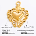 Pendentif cœur doré en acier inoxydable avec motif de flamme et dentelle évidée - Pendentif Cœur Creux Flamme (PJ91355)