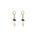 Bohemian 18k gold plated drop earrings with baroque pearls and colorful gemstone beads - Black Agate Baroque Earring