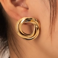 Elegant gold-plated stainless steel intertwined triple hoop earrings for women - Geometric Hoop Shape (BJGE0724)