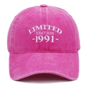 Distressed rose pink washed cotton baseball cap with 1991 Limited Edition embroidery - Rose Red