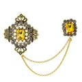 Vintage gold baroque chain brooch featuring yellow gemstone, pearls and tassel chains - TL25048-Yellow-Antique Gold