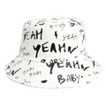 Cappello a secchiello bianco con stampa graffiti neri e scritte alla moda da donna - M (56-58cm) / Bianco Nero
