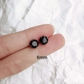 Minimalist 6mm black cubic zirconia stud earrings with silver pins for unisex wear - 6mm Black Zircon 1 Pair