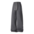 Relaxed fit dark grey cotton sports trousers with adjustable drawstring and wide leg cut - Dark Gray