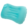 Teal inflatable travel neck pillow with ergonomic support and built-in push pump - Crystal Velvet / Square Pillow / Malachite green