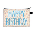 Beige Happy Birthday large coin purse with colorful confetti and black zipper closure - Blue Art Font Confetti Style (18)