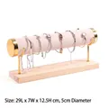Golden 4-tier bracelet display stand with wooden base and beige velvet bar - Single Layer Gold Bangle Stand-Beige Velvet