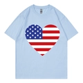 T-shirt en coton bleu clair avec un imprimé drapeau américain en forme de cœur devant - Bleu Clair (Cœur Drapeau)