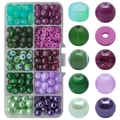 DIY bead set with green and purple gradient glass beads in a 10-grid storage box - Mixed 3 Green Grape & Purple approx 200pcs