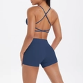 Dunkelblaues Yoga-Set für Damen mit Cross-Back-Sport-BH und High-Waist-Shorts - S / Marineblau