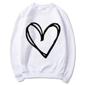 Felpa bianca a maniche lunghe con stampa a cuore nero minimalista in stile piatto dall'alto - S / Bianco