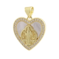Close-up of golden heart pendant with mother of pearl and St. Benedict medal detail - 12-Saint Benedict Shell Heart