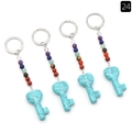 Set of 4 turquoise heart-key pendants with colorful stone beads and silver rings - Blue Turquoise (Synthetic)