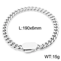 Silver stainless steel flat Cuban chain bracelet with rectangle clasp, 6mm width - Silver 6mm Wide (KB164527-Z)