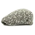 Retro grey and beige leaf jacquard flat cap with an adjustable back strap - Gray