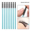Disposable nylon eyelash brush with blue handle and black spiral brush head - Blue Handle Black Head (50PCS/Pack)