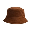 Close-up of deep brown corduroy texture and sturdy brim stitching on the bucket hat - Brown
